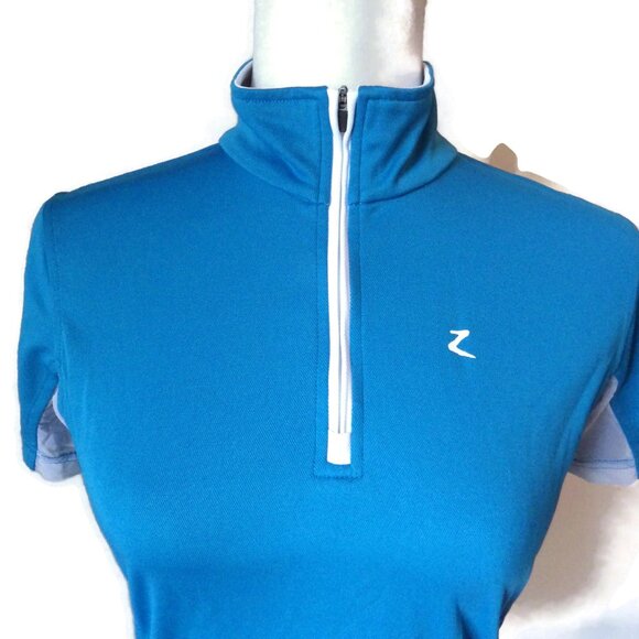 Blue HORZE Short Sleeve Mock Turtle Neck Shirt/ Quarter Zip/ SMALL - Picture 2 of 5